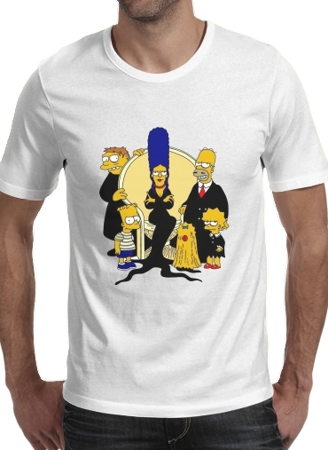  Adams Familly x Simpsons para Manga curta T-shirt homem em torno do pescoço
