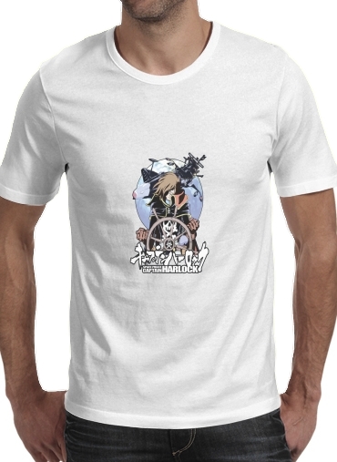  Space Pirate - Captain Harlock para Manga curta T-shirt homem em torno do pescoço