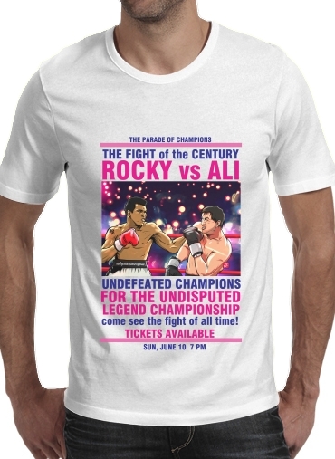  Ali vs Rocky para Manga curta T-shirt homem em torno do pescoço