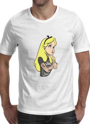 black- Alice Jack Daniels Tatoo para Manga curta T-shirt homem em torno do pescoço