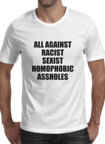  All against racist Sexist Homophobic Assholes para Manga curta T-shirt homem em torno do pescoço