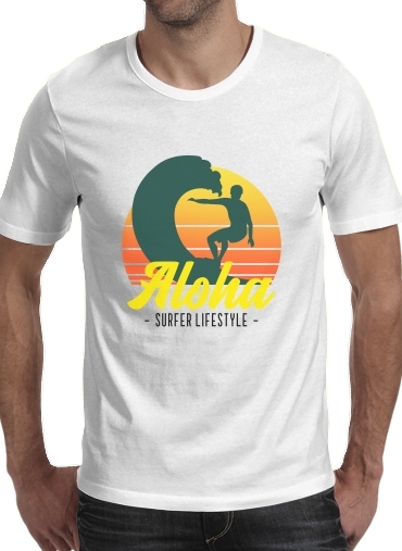  Aloha Surfer lifestyle para Manga curta T-shirt homem em torno do pescoço