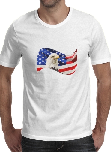  American Eagle and Flag para Manga curta T-shirt homem em torno do pescoço