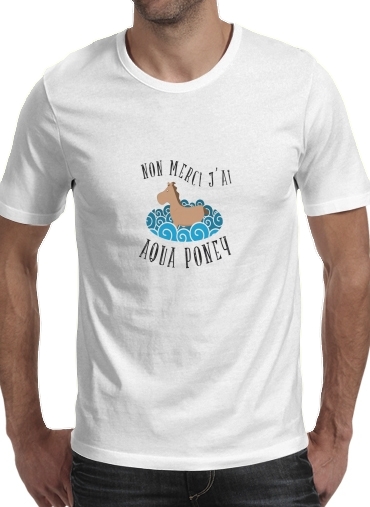  Aqua Ponney para Manga curta T-shirt homem em torno do pescoço