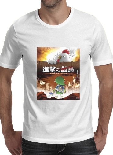  Attack On Chicken para Manga curta T-shirt homem em torno do pescoço
