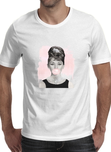  Audrey Hepburn bubblegum para Manga curta T-shirt homem em torno do pescoço