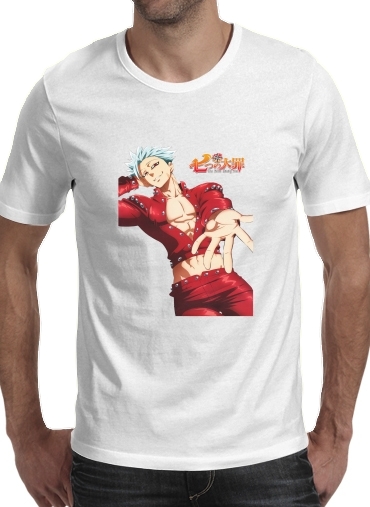  Ban Seven Deadly Sins para Manga curta T-shirt homem em torno do pescoço