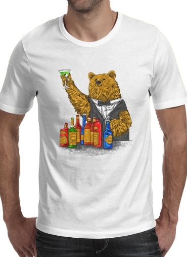  Bartender Bear para Manga curta T-shirt homem em torno do pescoço
