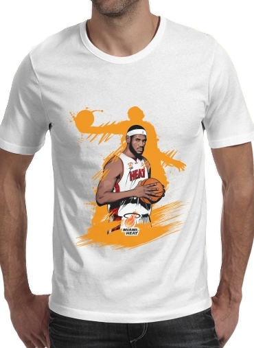  Basketball Stars: Lebron James para Manga curta T-shirt homem em torno do pescoço
