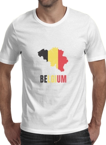  Belgium Flag para Manga curta T-shirt homem em torno do pescoço