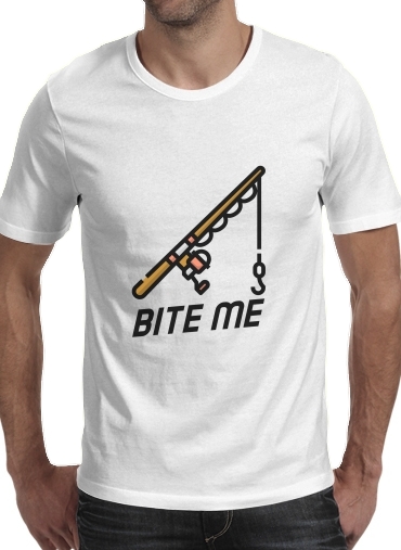  Bite Me Fisher Man para Manga curta T-shirt homem em torno do pescoço