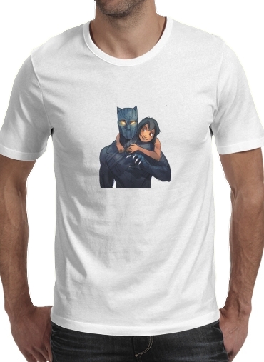  Black Panther x Mowgli para Manga curta T-shirt homem em torno do pescoço