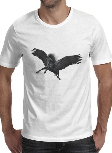  Black Pegasus para Manga curta T-shirt homem em torno do pescoço