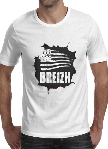  Breizh Bretagne para Manga curta T-shirt homem em torno do pescoço