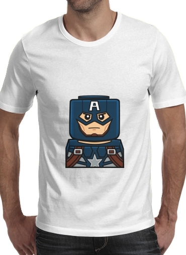  Bricks Captain America para Manga curta T-shirt homem em torno do pescoço