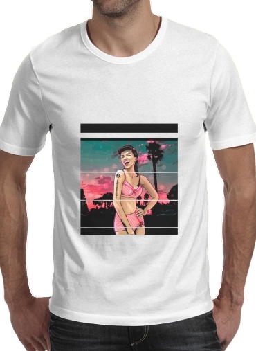 California Girl retro para Manga curta T-shirt homem em torno do pescoço