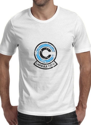  Capsule Corp para Manga curta T-shirt homem em torno do pescoço