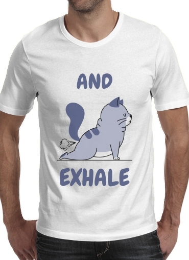  Cat Yoga Exhale para Manga curta T-shirt homem em torno do pescoço