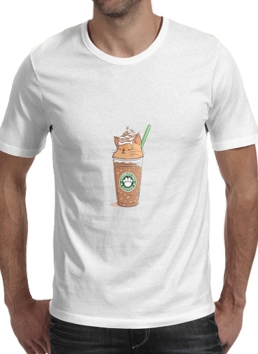  Catpuccino Caramel para Manga curta T-shirt homem em torno do pescoço