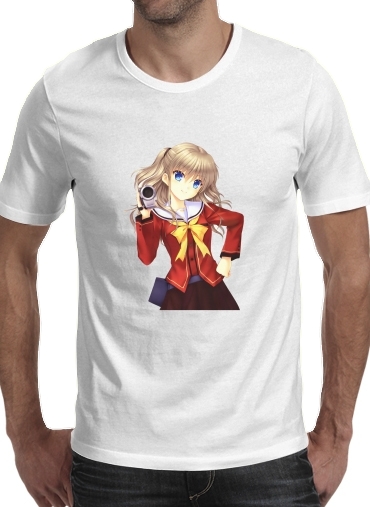  Charlotte para Manga curta T-shirt homem em torno do pescoço
