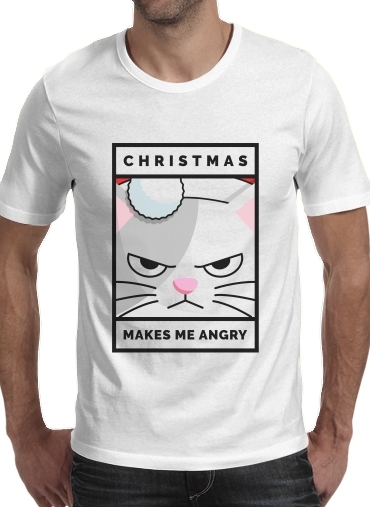 black- Christmas makes me Angry cat para Manga curta T-shirt homem em torno do pescoço