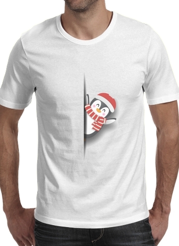  christmas Penguin para Manga curta T-shirt homem em torno do pescoço