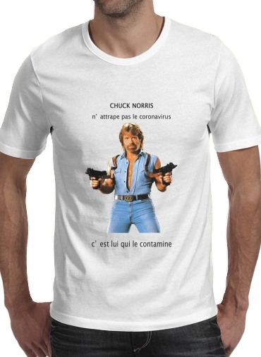  Chuck Norris Against Covid para Manga curta T-shirt homem em torno do pescoço