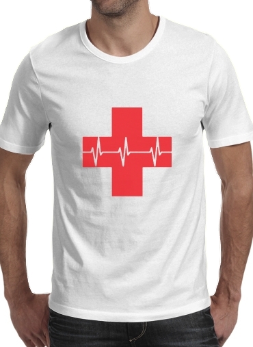  Croix de secourisme EKG Heartbeat para Manga curta T-shirt homem em torno do pescoço