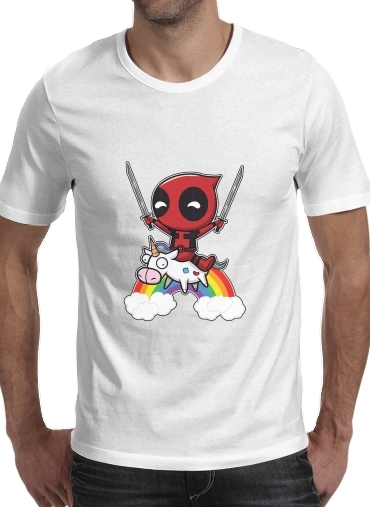  Deadpool Unicorn para Manga curta T-shirt homem em torno do pescoço