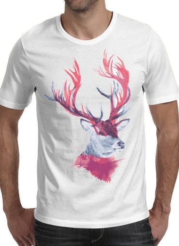  Deer paint para Manga curta T-shirt homem em torno do pescoço