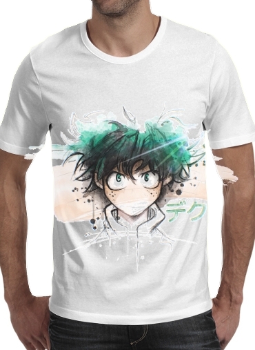  Deku para Manga curta T-shirt homem em torno do pescoço