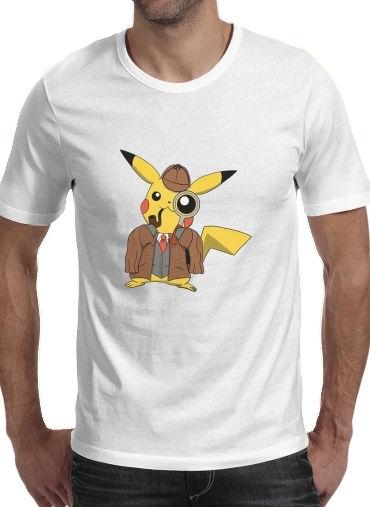  Detective Pikachu x Sherlock para Manga curta T-shirt homem em torno do pescoço