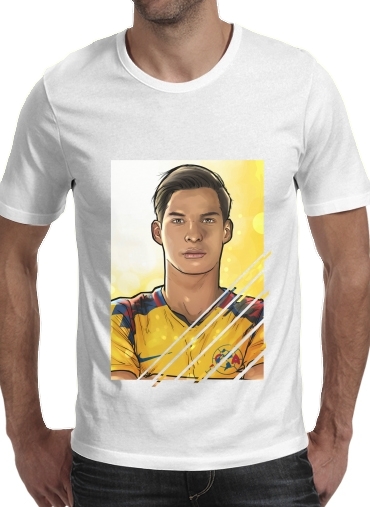  Diego Lainez America para Manga curta T-shirt homem em torno do pescoço