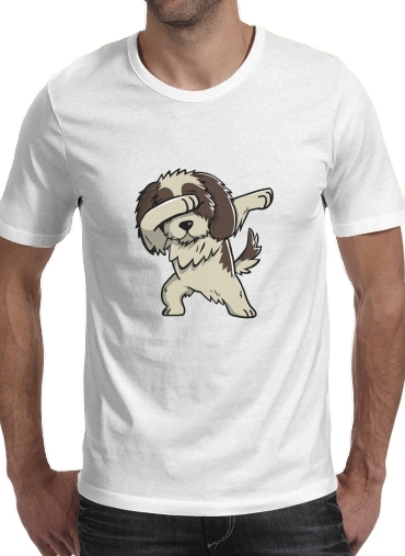  Dog Shih Tzu Dabbing para Manga curta T-shirt homem em torno do pescoço