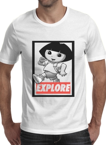  Dora Explore para Manga curta T-shirt homem em torno do pescoço