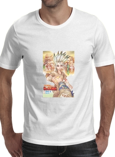  Dr Stone para Manga curta T-shirt homem em torno do pescoço