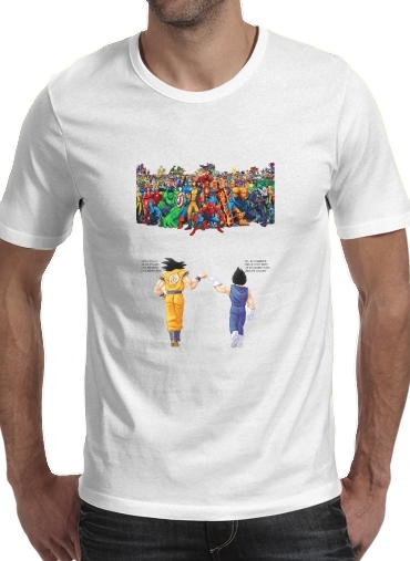  DragonBall x Marvel Combat para Manga curta T-shirt homem em torno do pescoço