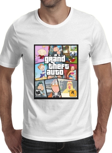  Family Guy mashup GTA para Manga curta T-shirt homem em torno do pescoço