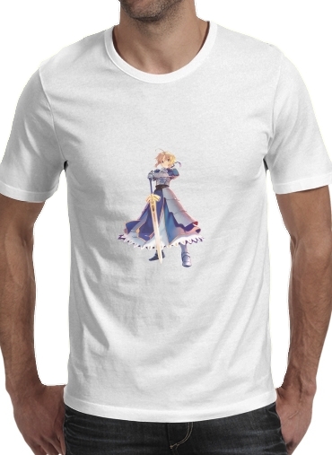  Fate Zero Fate stay Night Saber King Of Knights para Manga curta T-shirt homem em torno do pescoço