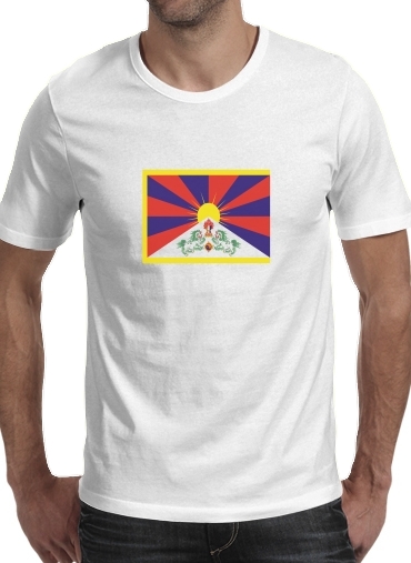  Flag Of Tibet para Manga curta T-shirt homem em torno do pescoço