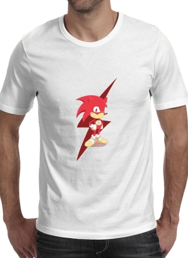  Flash The Hedgehog para Manga curta T-shirt homem em torno do pescoço