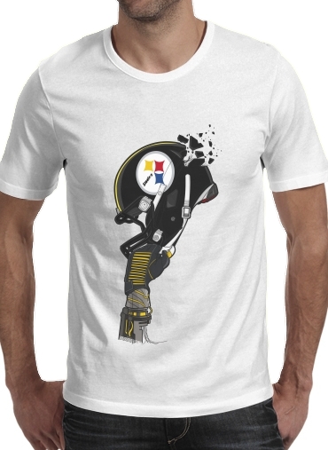  Football Helmets Pittsburgh para Manga curta T-shirt homem em torno do pescoço