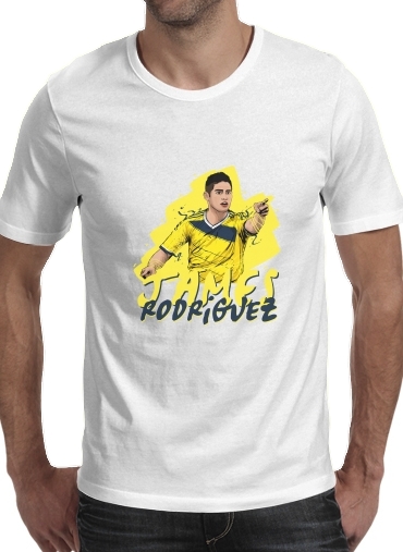  Football Stars: James Rodriguez - Colombia para Manga curta T-shirt homem em torno do pescoço