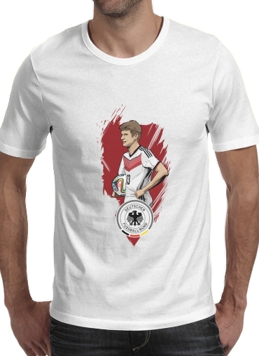  Football Stars: Thomas Müller - Germany para Manga curta T-shirt homem em torno do pescoço