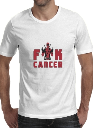  Fuck Cancer With Deadpool para Manga curta T-shirt homem em torno do pescoço