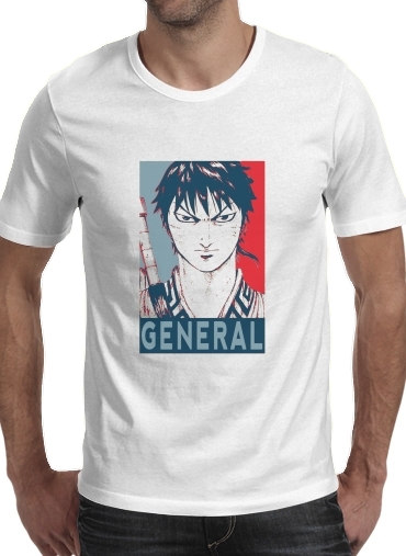  General Shin Kingom para Manga curta T-shirt homem em torno do pescoço