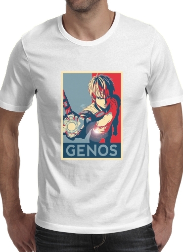 Genos propaganda para Manga curta T-shirt homem em torno do pescoço