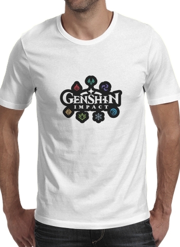  Genshin impact elements para Manga curta T-shirt homem em torno do pescoço