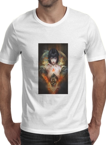  Ghost in the shell Fan Art para Manga curta T-shirt homem em torno do pescoço