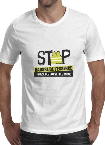  Gilet Jaune Stop aux taxes para Manga curta T-shirt homem em torno do pescoço